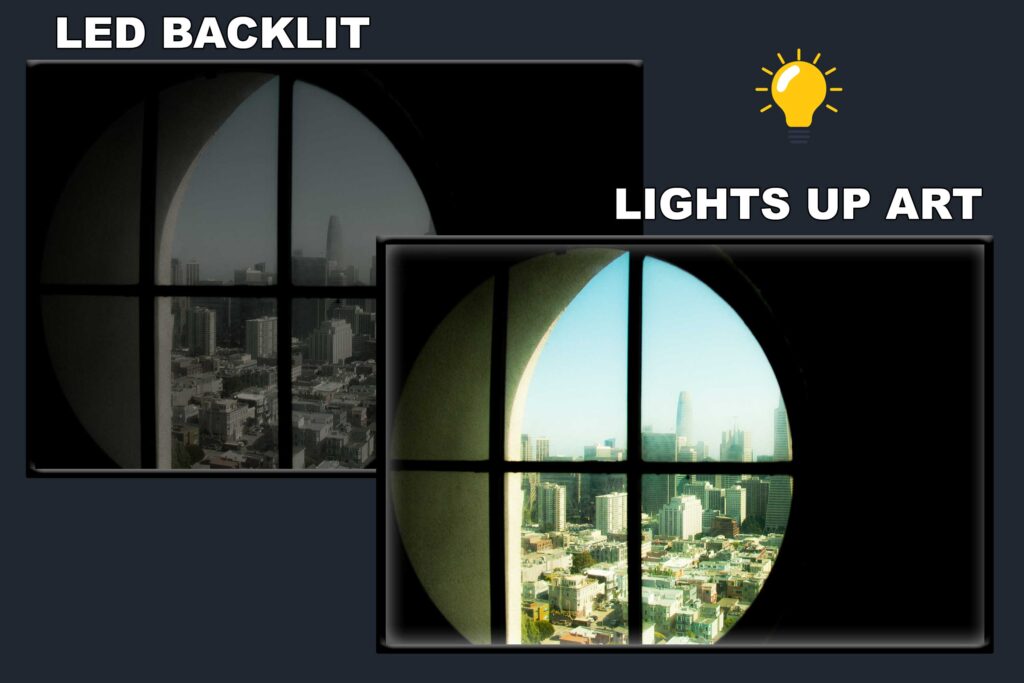 LED Backlit Window View Wall Art – City View Through a Round Window