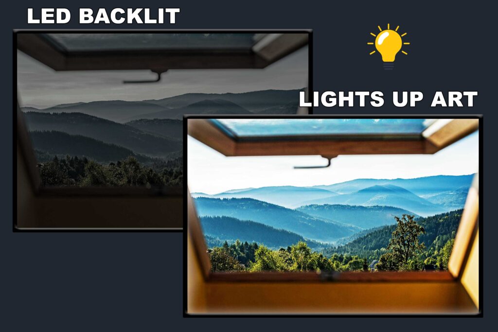 LED Backlit Window View Wall Art – Mountain Range Window View