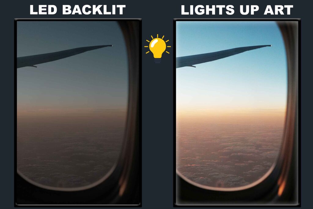LED Backlit Window View Wall Art – Airplane Wing Above the Clouds