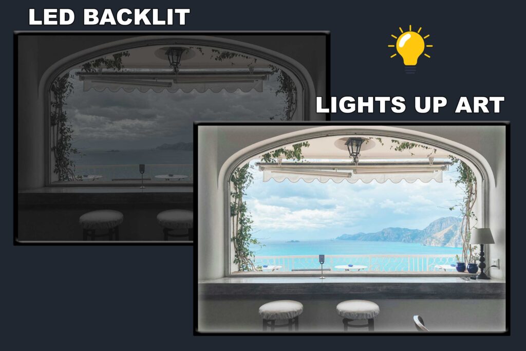 LED Backlit Window View Wall Art – Birds over the Sea