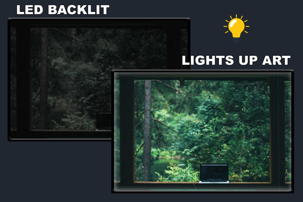 LED Backlit Window View Wall Art – Laptop beside a Window