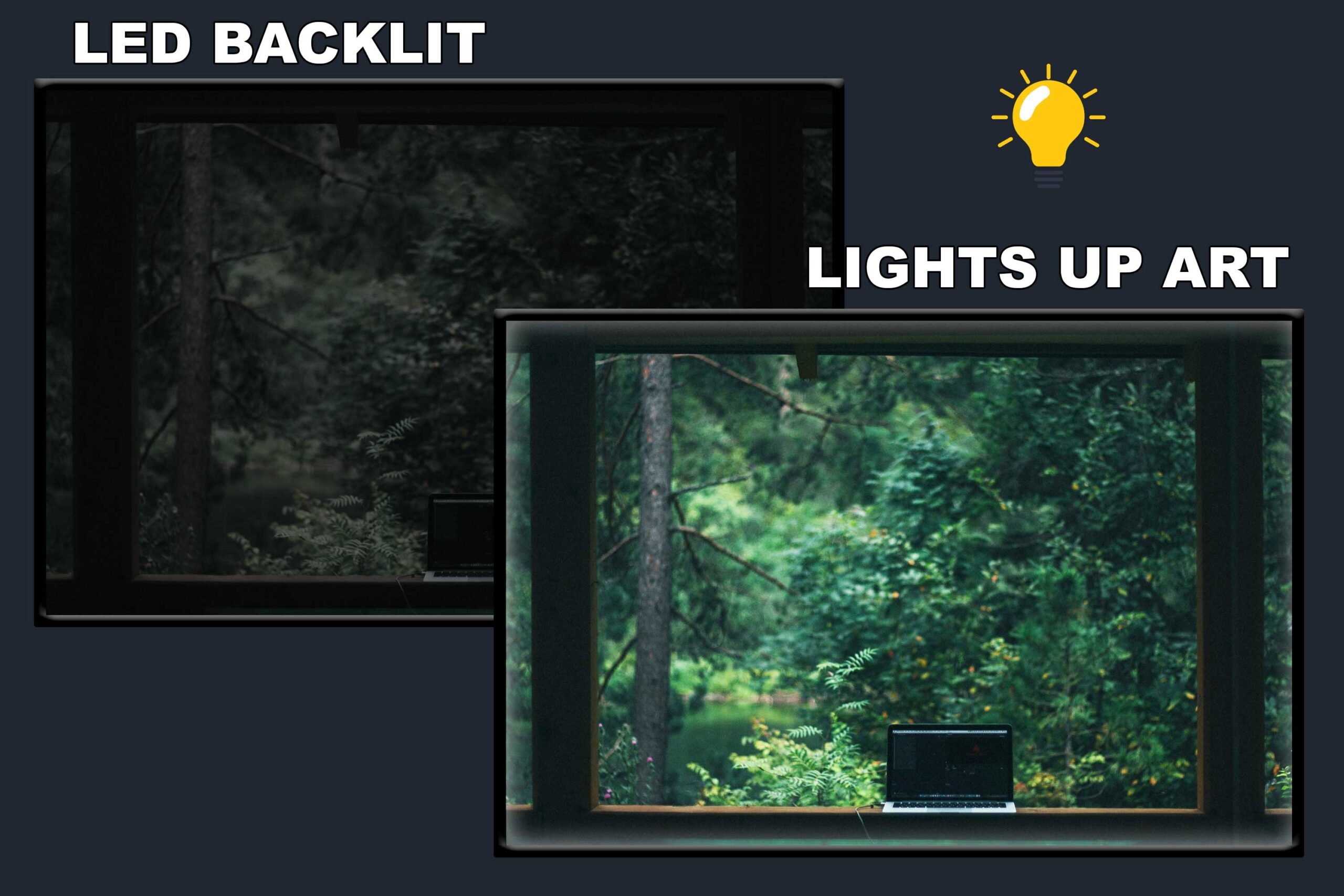 LED Backlit Window View Wall Art – Laptop beside a Window