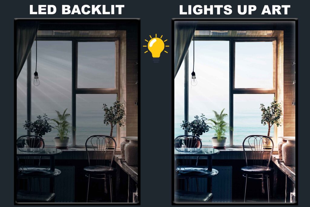 LED Backlit Window View Wall Art – Bar Stool beside a Glass Window