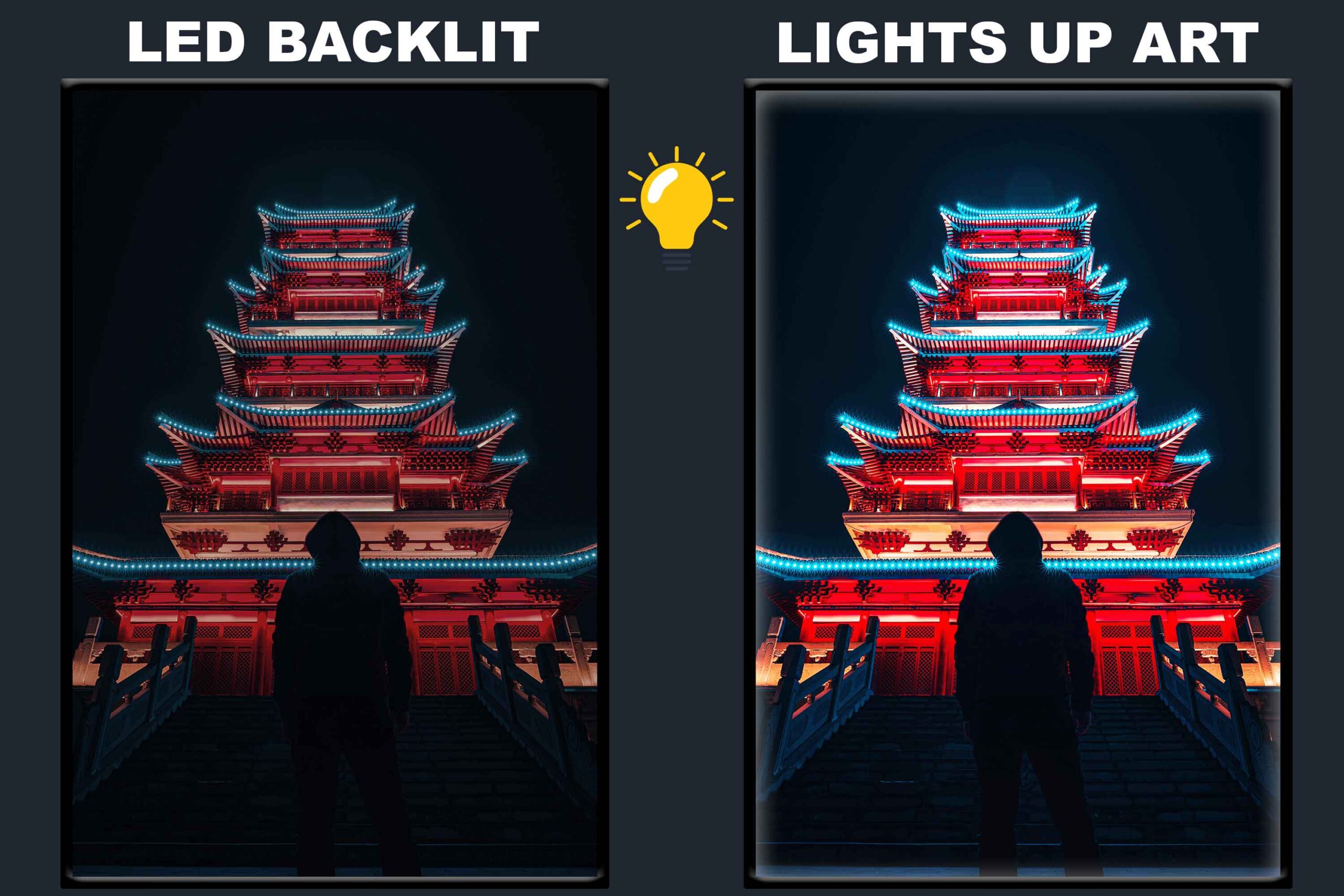 LED Backlit Cyberpunk Wall Art – Neon Lit Temple